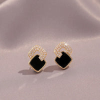 Elegant Black Square Stud Earrings